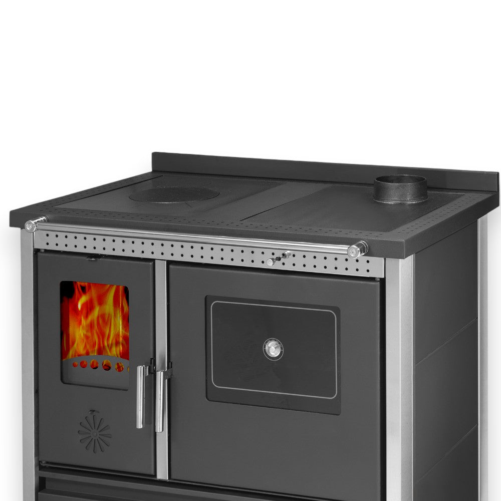 Cucina e stufa a legna 11.91 Kw in acciaio 98,5x65xH85 cm antracite