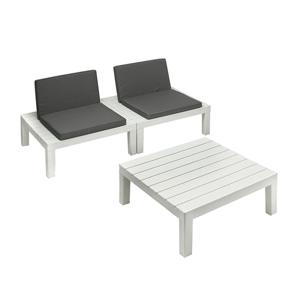 Lettino 3in1 multifunzione lettino o poltrone e tavolino in resina con cuscini