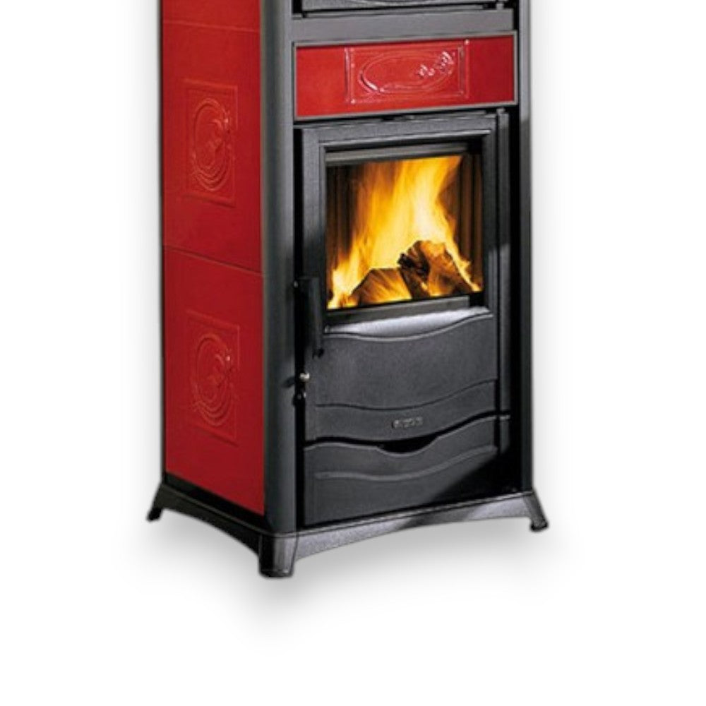 Stufa e forno a legna 13.5 Kw in ghisa 56x53.3xH136 cm rossa Termorossella plus Nordica
