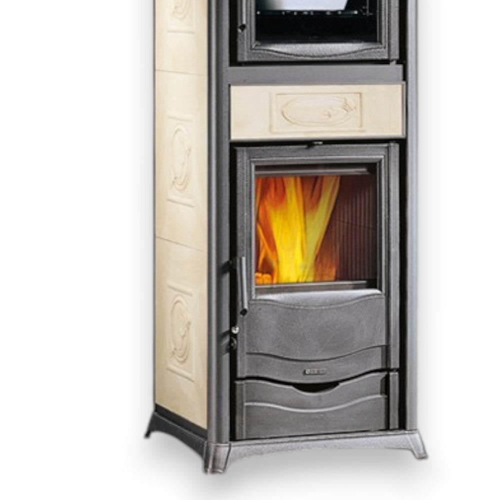 Stufa e forno a legna 13.5 Kw in ghisa 56x53.3xH136 cm panna Termorossella plus Nordica