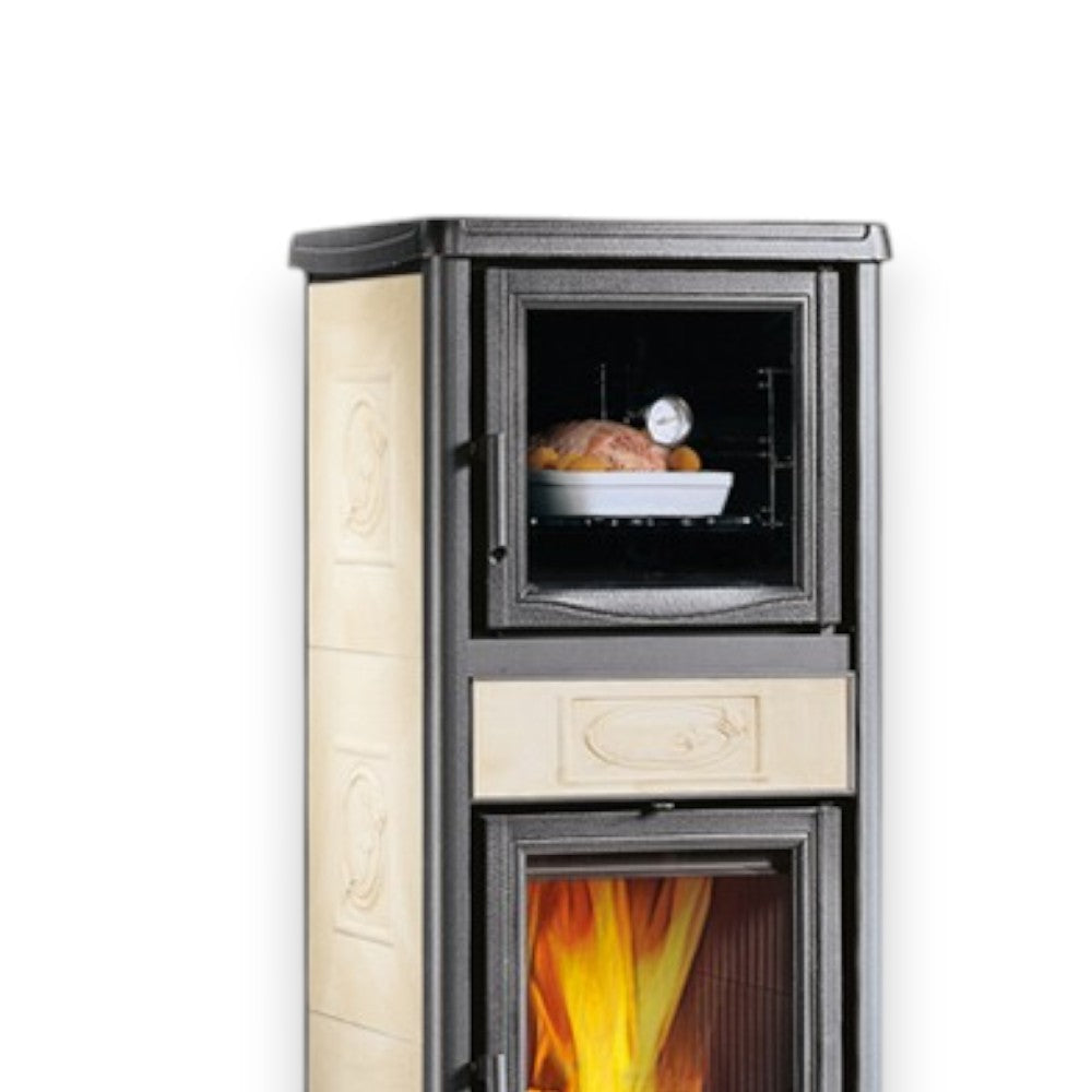 Stufa e forno a legna 13.5 Kw in ghisa 56x53.3xH136 cm panna Termorossella plus Nordica