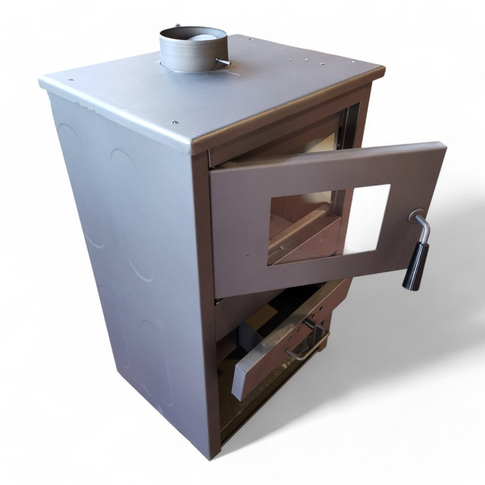 Stufa a legna 7 Kw in acciaio antracite 47x37xH76 cm con vano porta legna