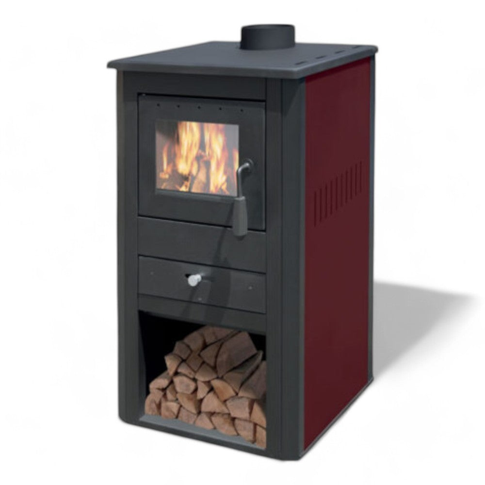 Stufa a legna 10,7 Kw in acciaio 50x41xH86 cm bordeaux