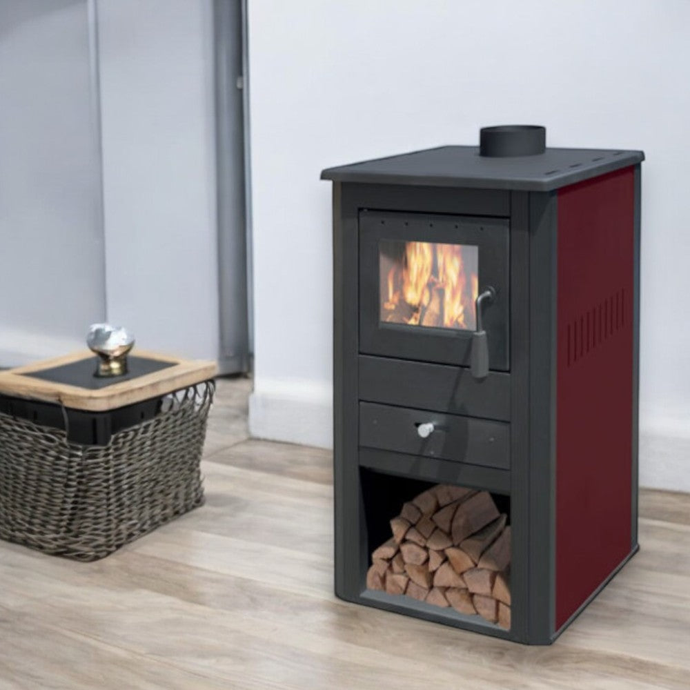 Stufa a legna 10,7 Kw in acciaio 50x41xH86 cm bordeaux