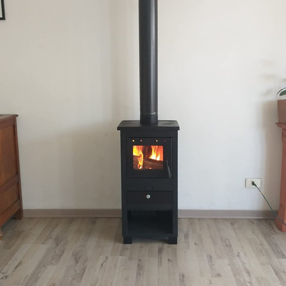 Stufa a legna 11 kw in acciaio 43x41xH86 cm con maniglia a snodo