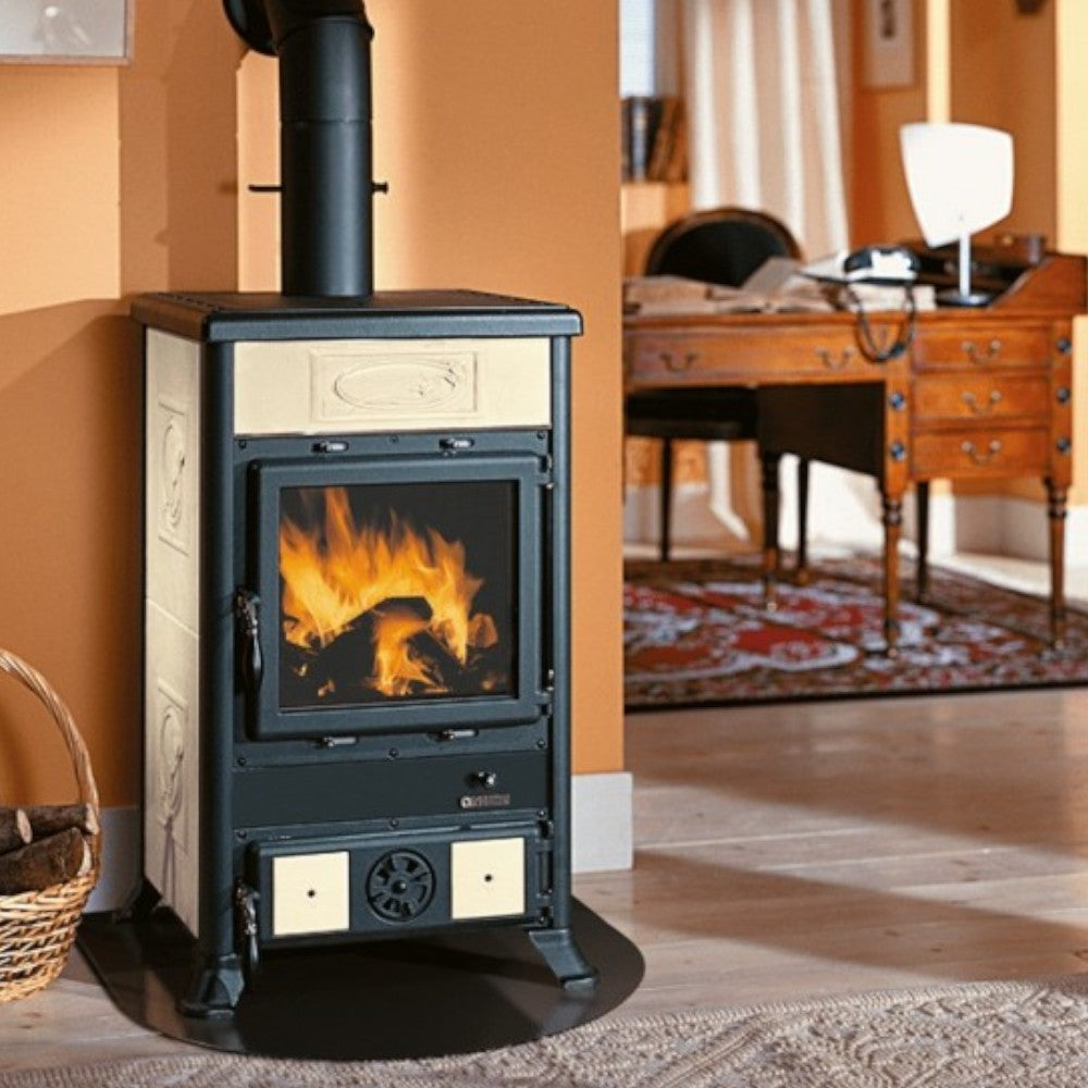 Stufa a legna 8,8 Kw in ghisa 58x59xH92 cm panna Rossella Nordica