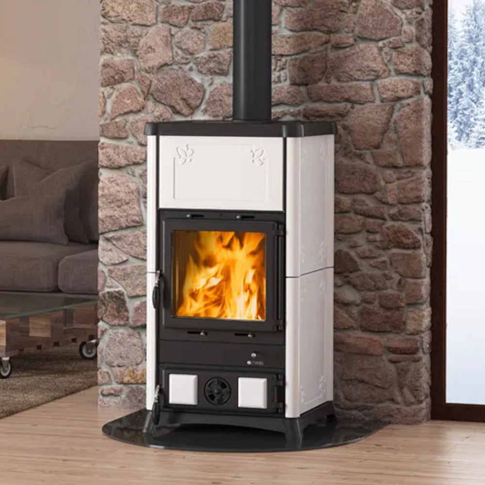Stufa a legna 8,3 Kw rivestita in ghisa 56x54,7xH103,5 cm Fedora Nordica bianca