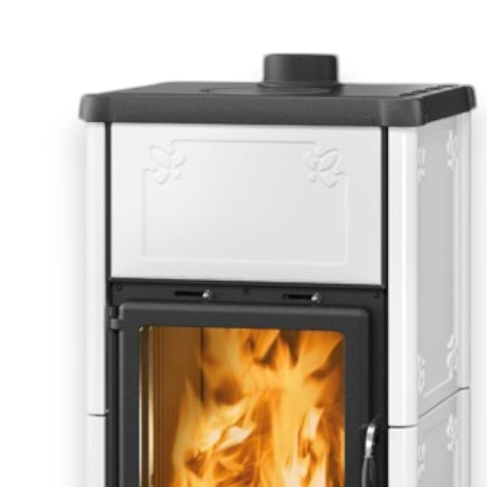 Stufa a legna 8,3 Kw rivestita in ghisa 56x54,7xH103,5 cm Fedora Nordica bianca