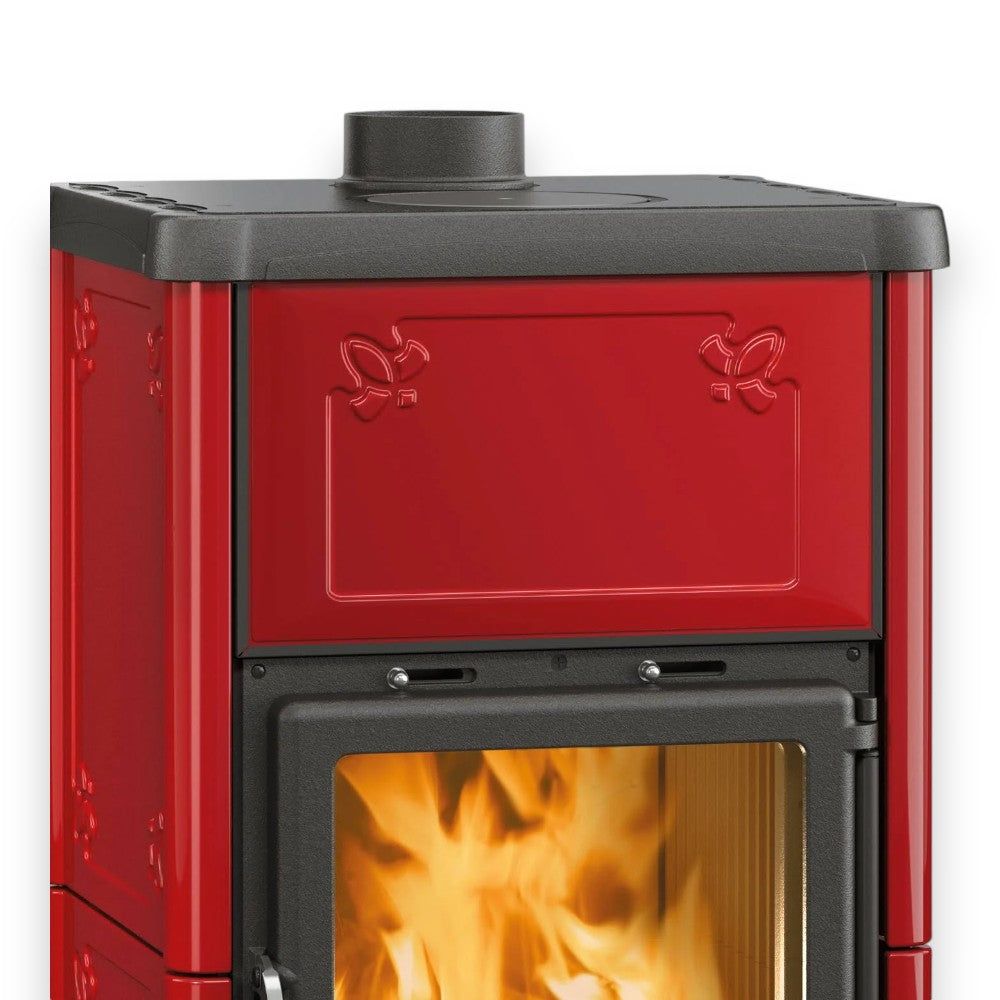 Stufa a legna 8,3 Kw rivestita in ghisa 56x54,7xH103,5 cm Fedora Nordica bordeaux