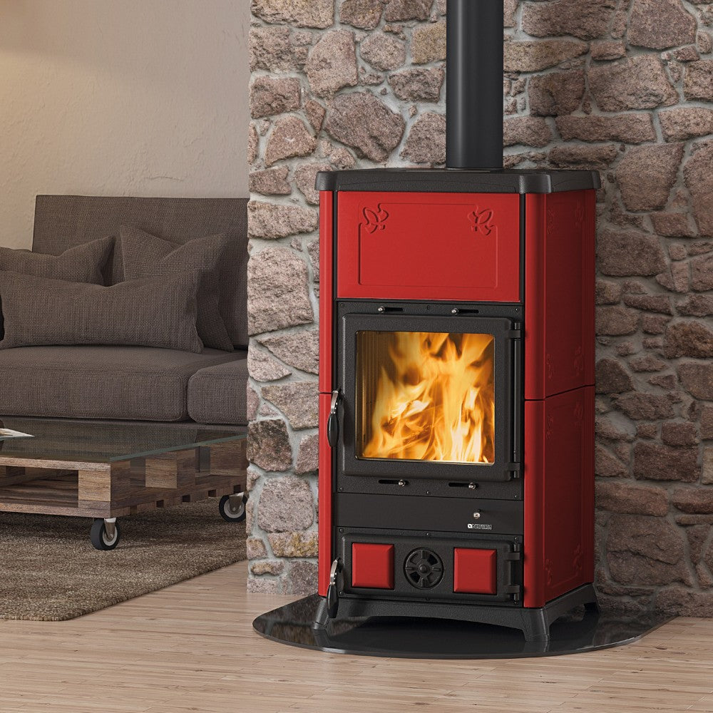 Stufa a legna 8,3 Kw rivestita in ghisa 56x54,7xH103,5 cm Fedora Nordica bordeaux