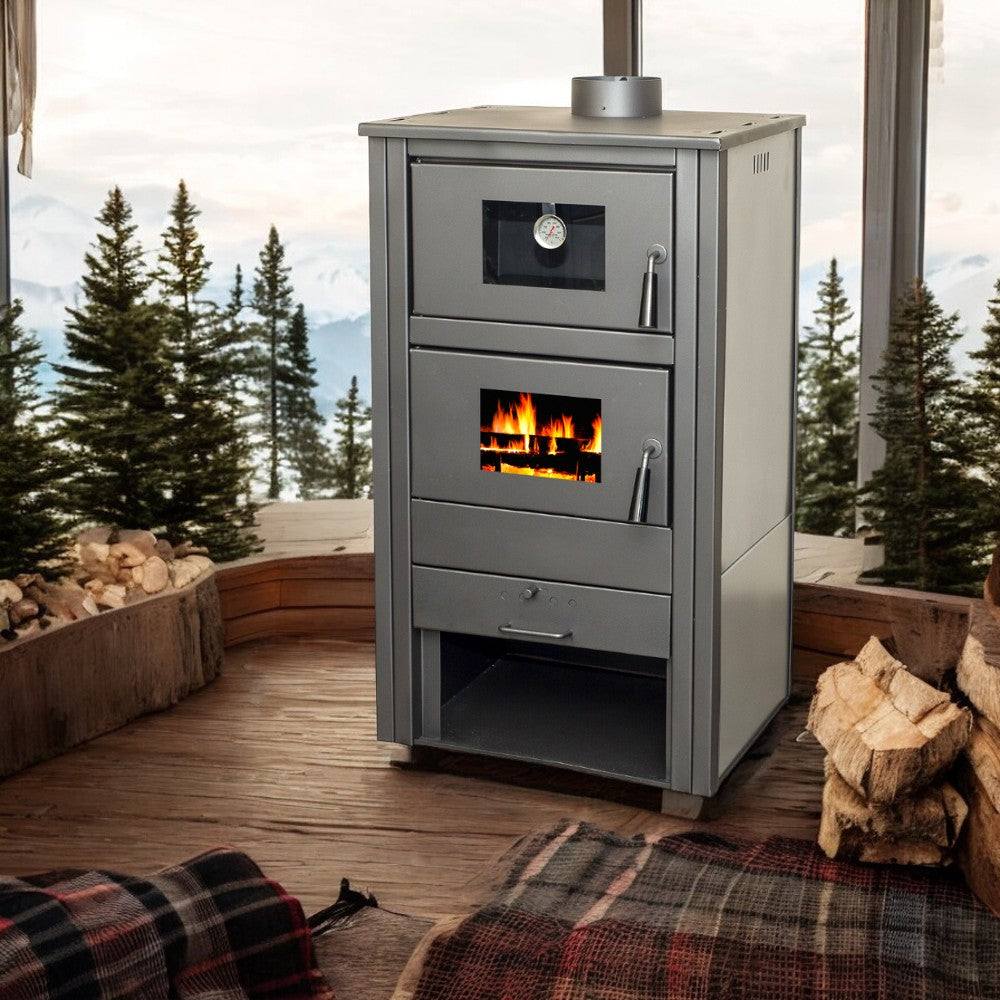 Stufa riscaldamento a legna 12 Kw in acciaio con forno