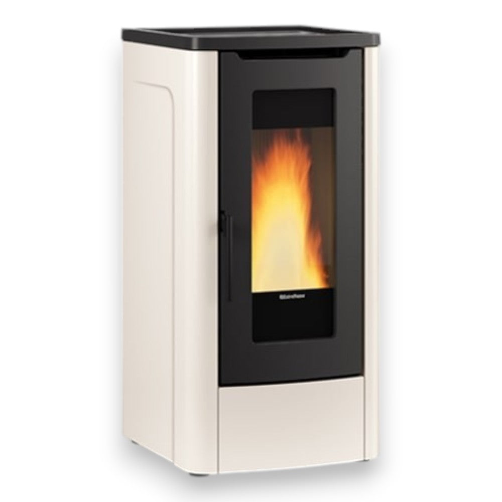 Stufa a pellet in acciaio e ghisa 10 Kw avorio 52,5x60,2xH108 cm Dahiana plus Nordica
