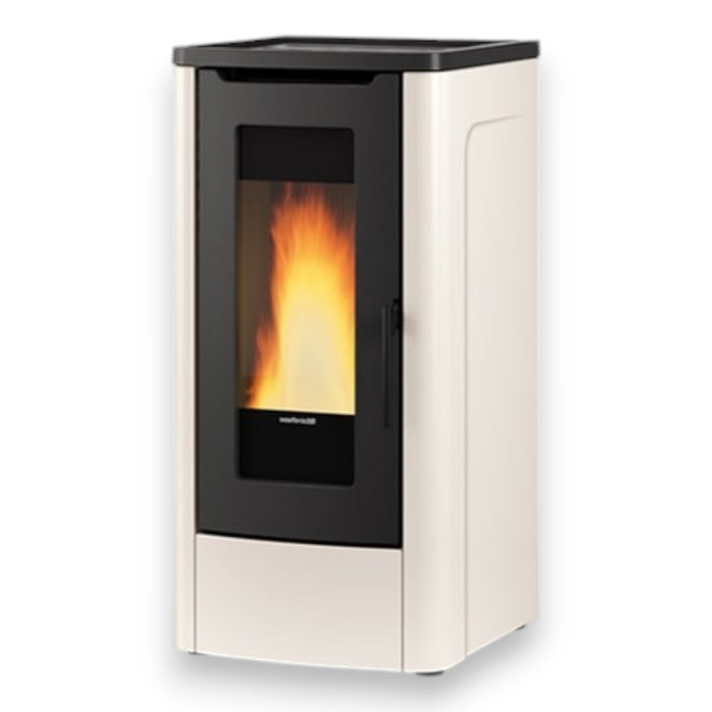 Stufa a pellet in acciaio e ghisa 10 Kw avorio 52,5x60,2xH108 cm Dahiana plus Nordica