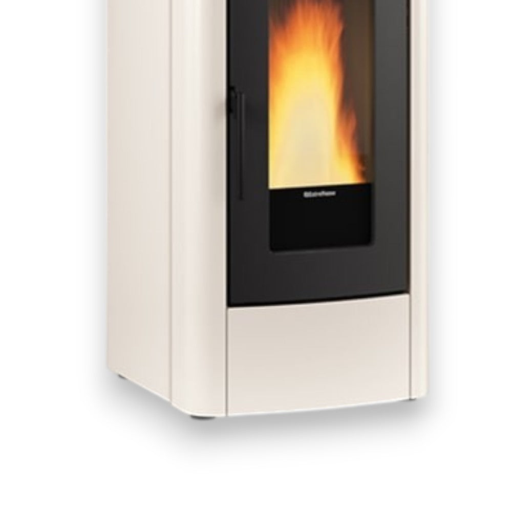 Stufa a pellet in acciaio e ghisa 10 Kw avorio 52,5x60,2xH108 cm Dahiana plus Nordica