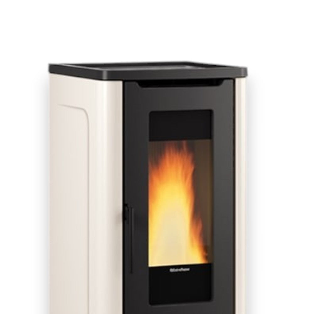 Stufa a pellet in acciaio e ghisa 10 Kw avorio 52,5x60,2xH108 cm Dahiana plus Nordica