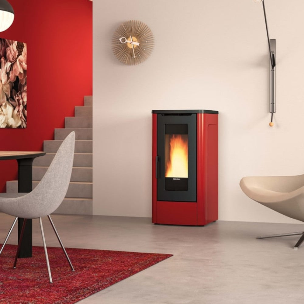 Stufa a pellet 10 Kw 52,5x60,2xH108 cm rosso Dahiana plus Nordica