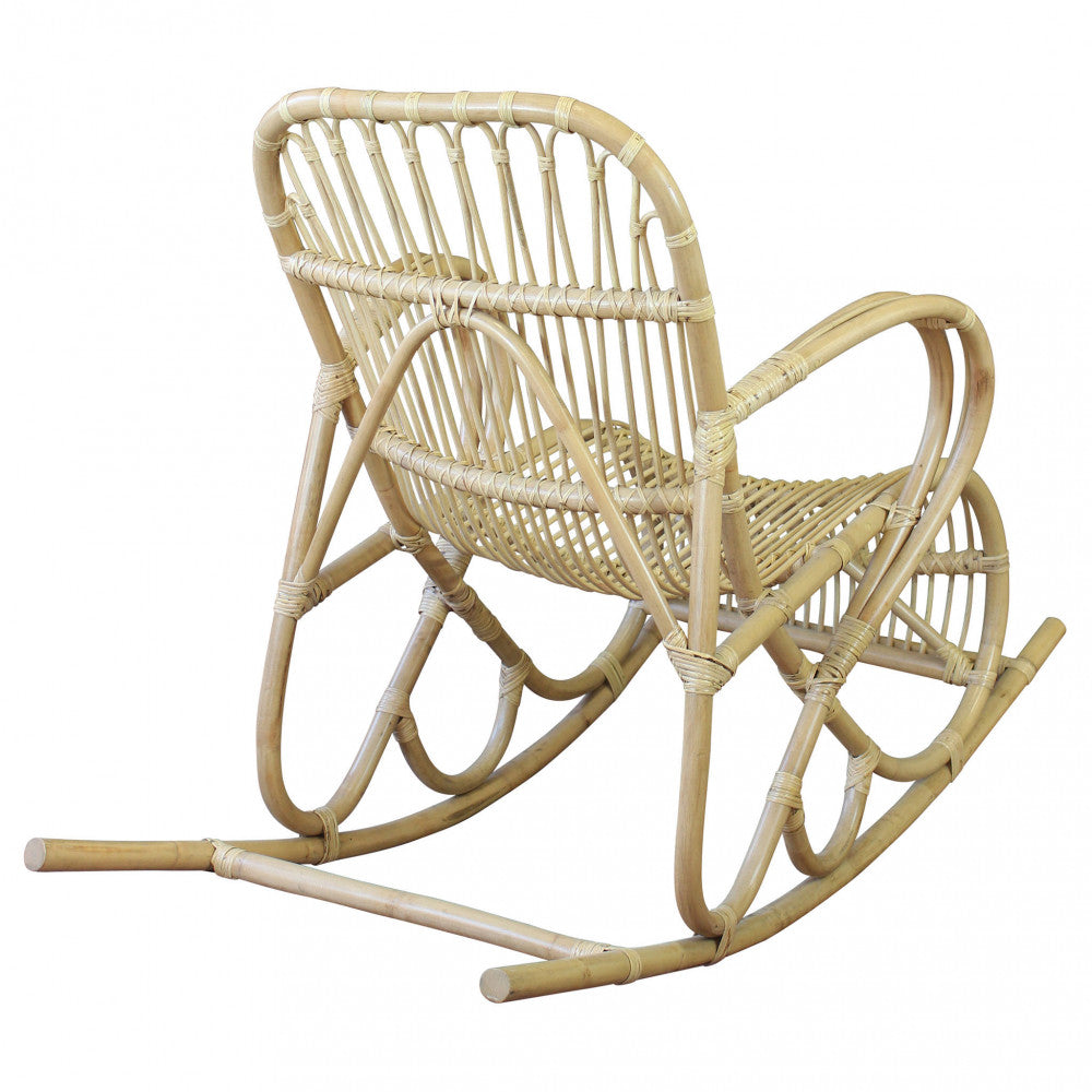 Sedia poltrona a dondolo da esterno in fibra naturale di bamboo intrecciato Palmarola