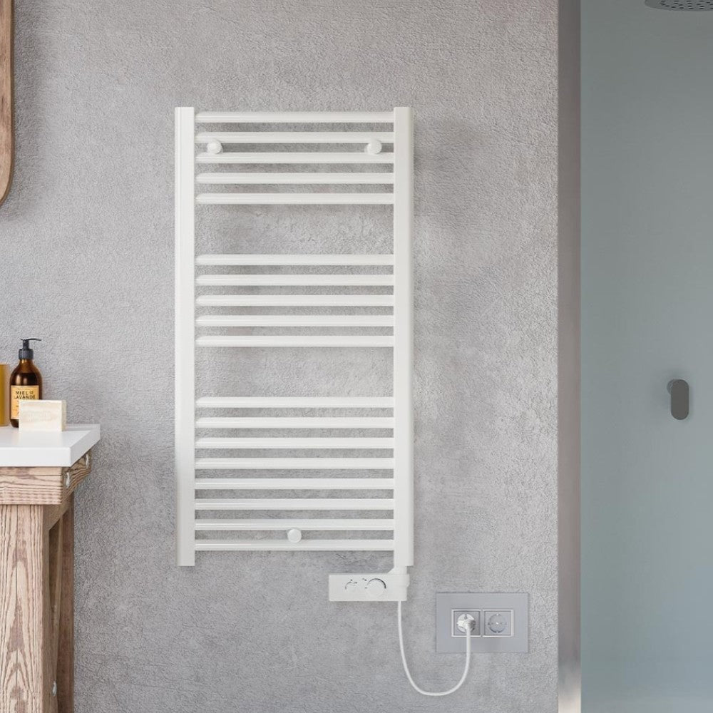 Termoarredo scaldasalviette elettrico in acciaio al carbonio bianco con termostato Cortina Analogic