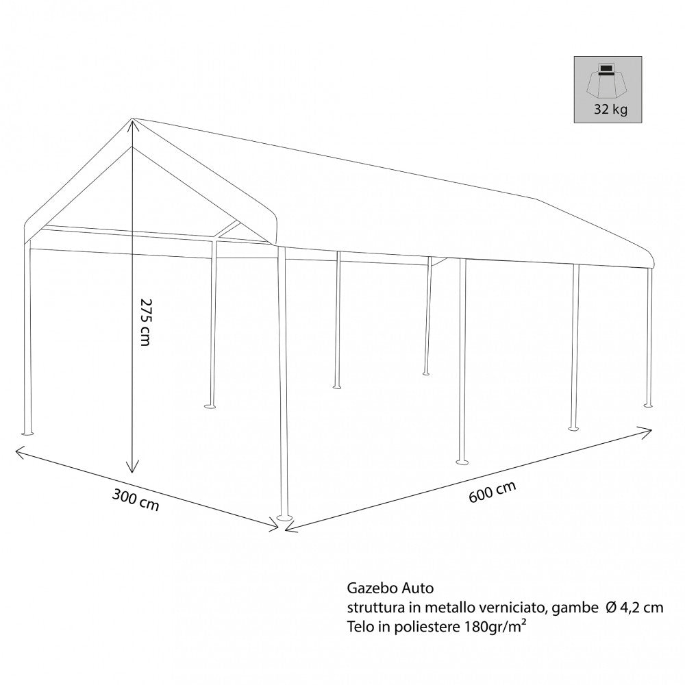 Gazebo per auto in acciaio e poliestere 3x6 mt Adeline