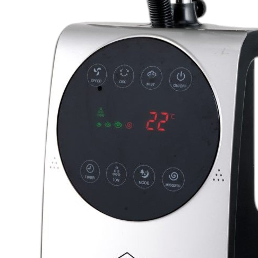 Ventilatore multifunzione a 3 pale con ruote e nebulizzatore 100W display led Nebuly