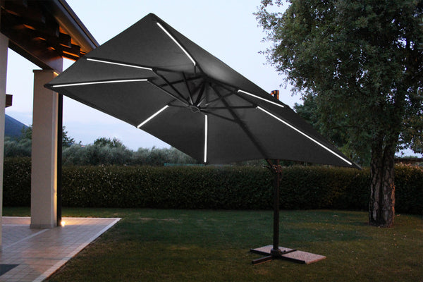 Ombrellone 3x4 mt con struttura in alluminio e pannello solare con luci led Lumus