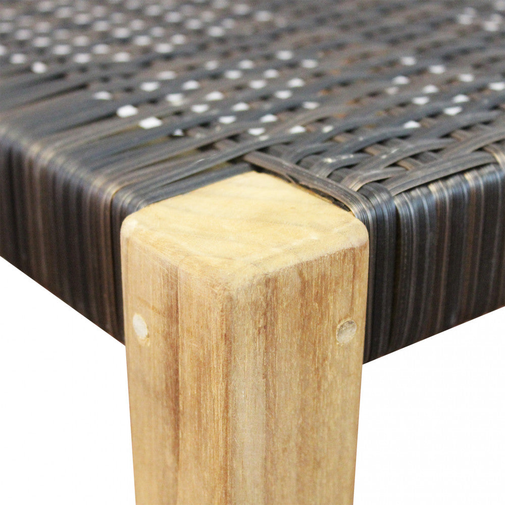 Sedia Impilabile in legno teak rivestita in corda nero e marrone 55x55xH88 cm Delik