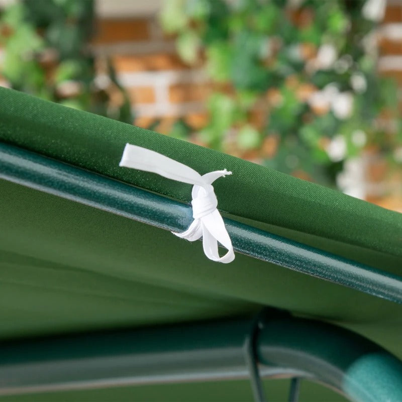 Dondolo tre posti in acciaio con cuscini righe verdi e tettuccio bianco verde orientabile Pantelleria