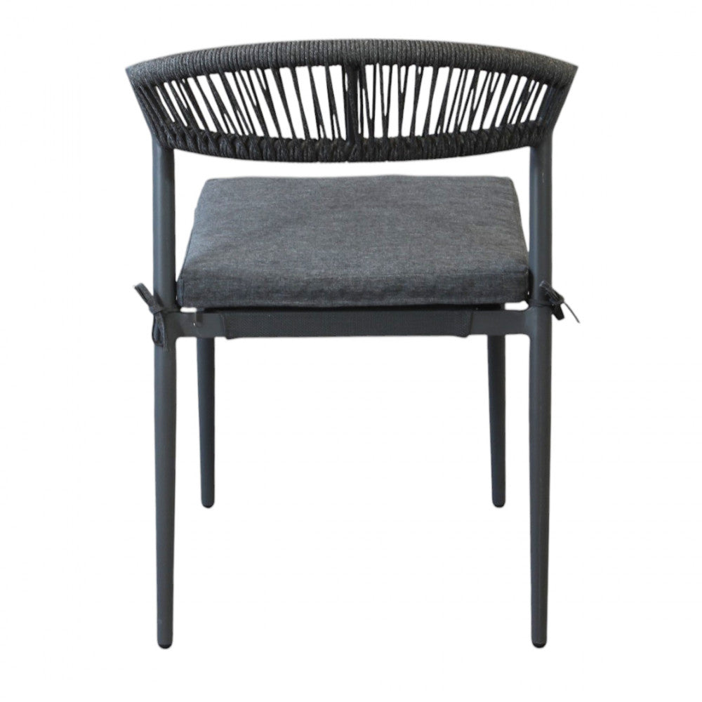 Sedia impilabile da esterno in alluminio senza braccioli con cuscino e schienale rivestito in corda Nantes