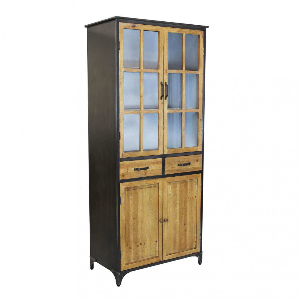 Mobile credenza in legno e acciaio con ante e ripiani per organizzazione 78,5x41,5xH175 cm