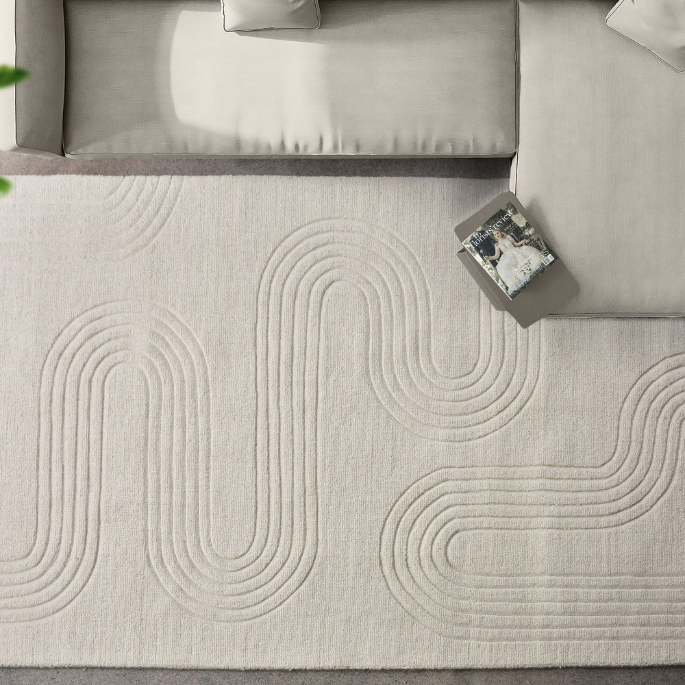 Tappeto da interno salotto 120x180 cm in lana e cotone con decoro geometrico