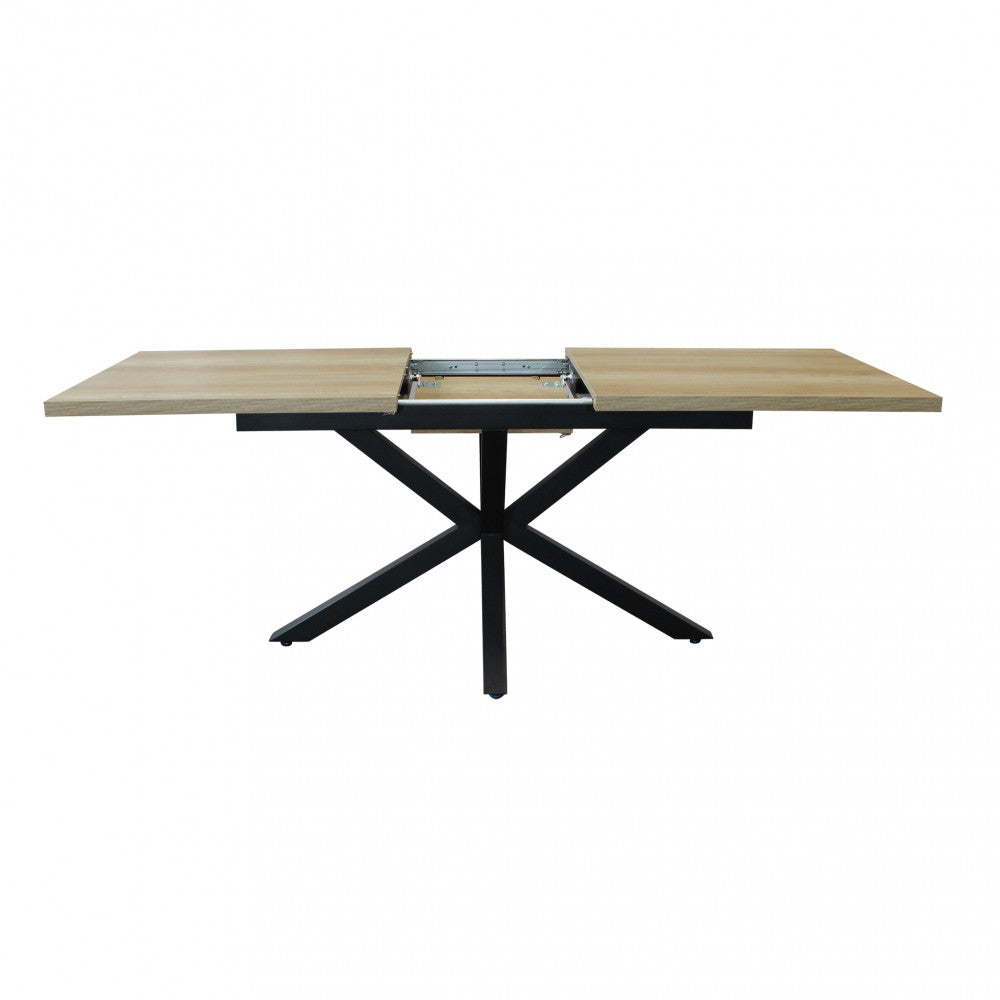Tavolo allungabile con piano in mdf naturale e struttura in metallo nera 90x160/200xH75 cm Gariè
