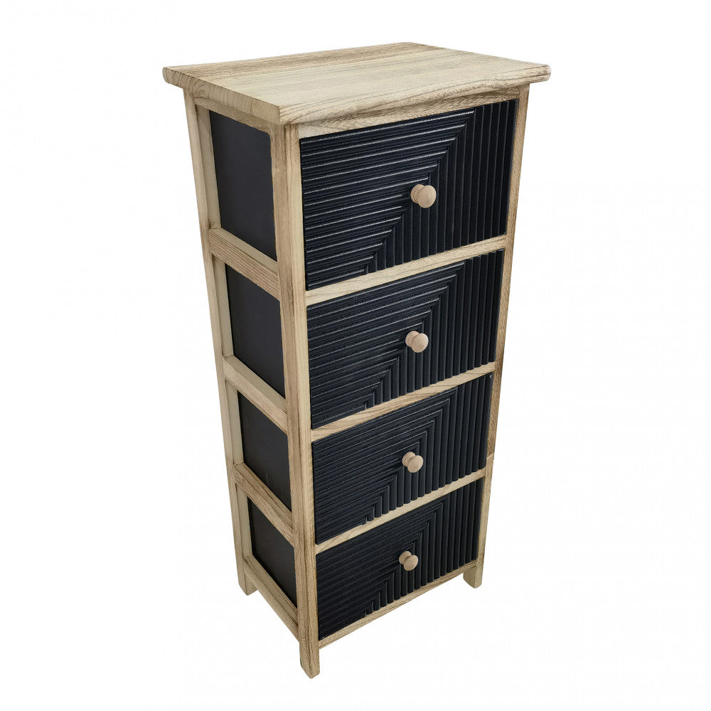 Mobiletto legno a 4 cassetti 34x25x77 cm per interno beige e nero Artec