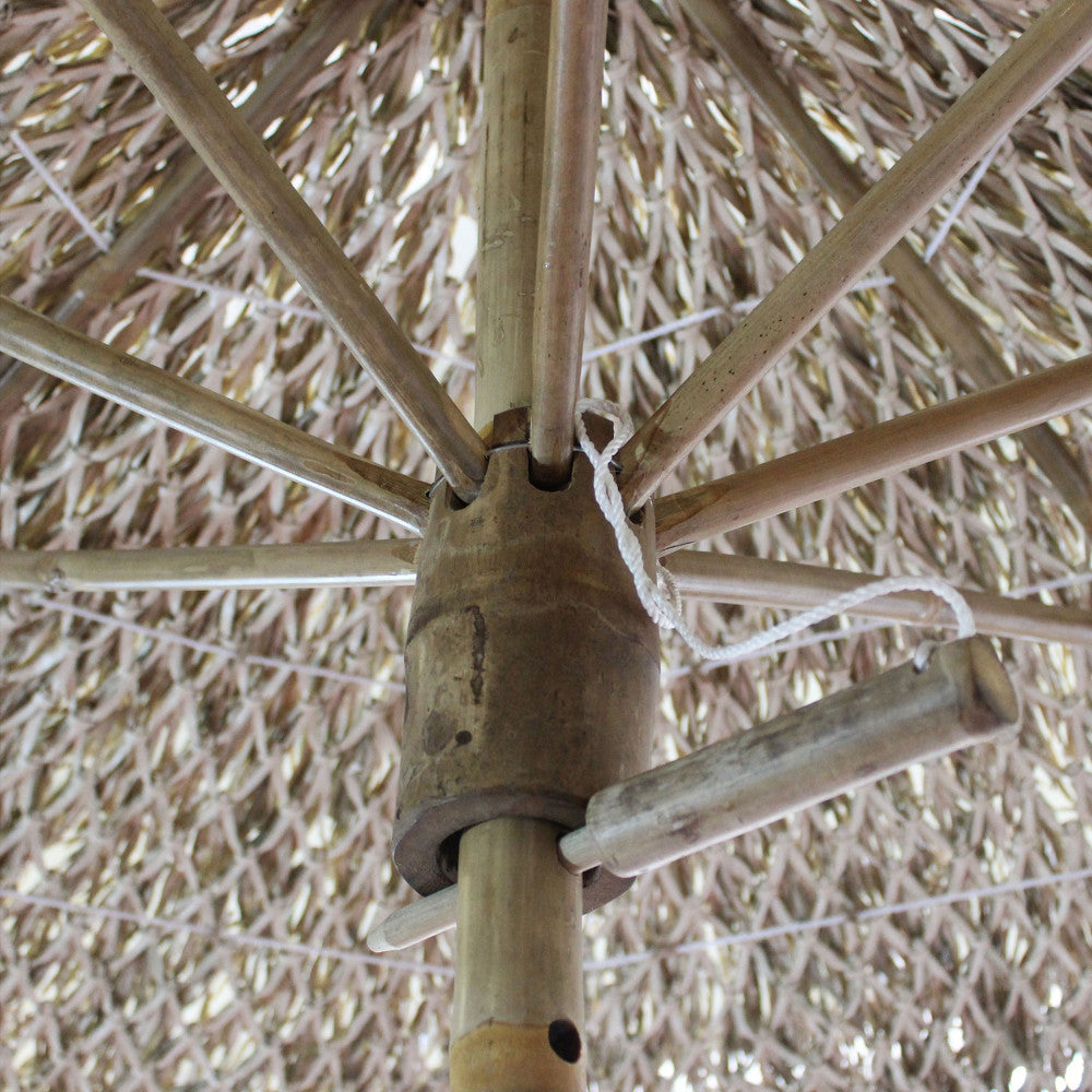 Ombrellone tondo 250 cm lido per locali con struttura in bamboo e copertura effetto paglia Hawaii