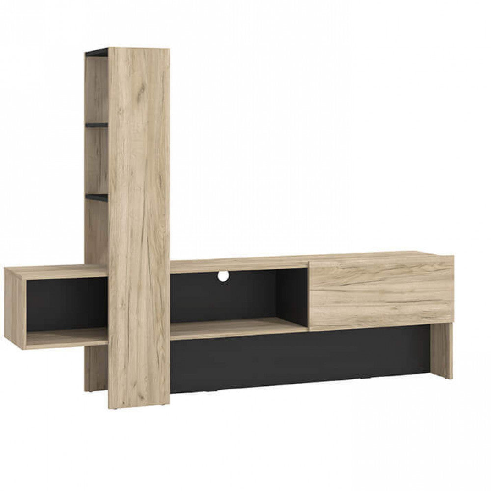 Mobile porta TV da soggiorno con scaffale e anta a ribalta in legno nobilitato Luxury Tower