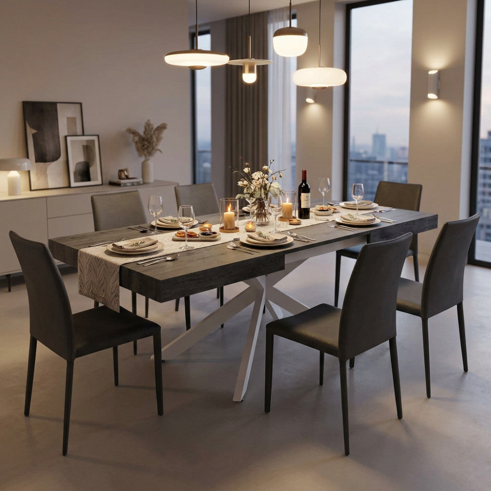 Tavolo allungabile con struttura in metallo antracite effetto legno 90x160/240xH75 cm