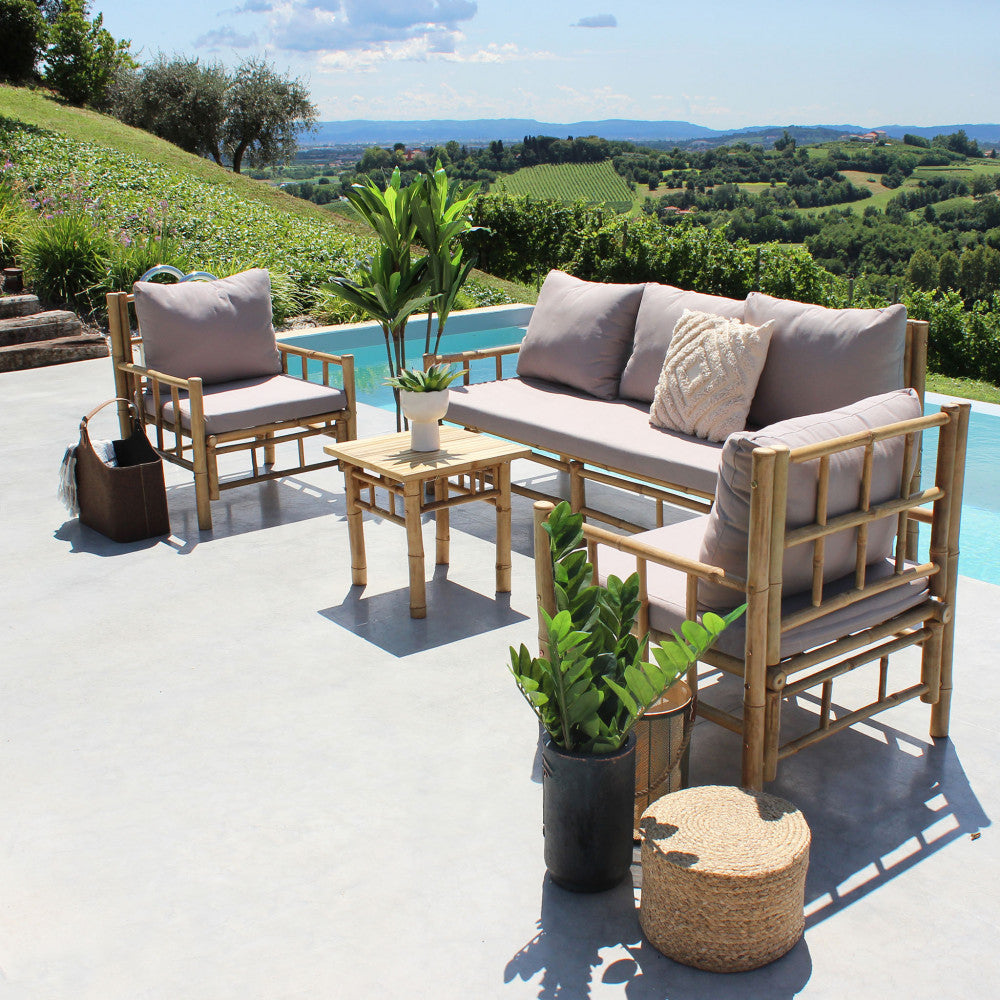 Poltrona in bamboo marrone con cuscino 70x70xH80 cm comoda ed elegante Margarita