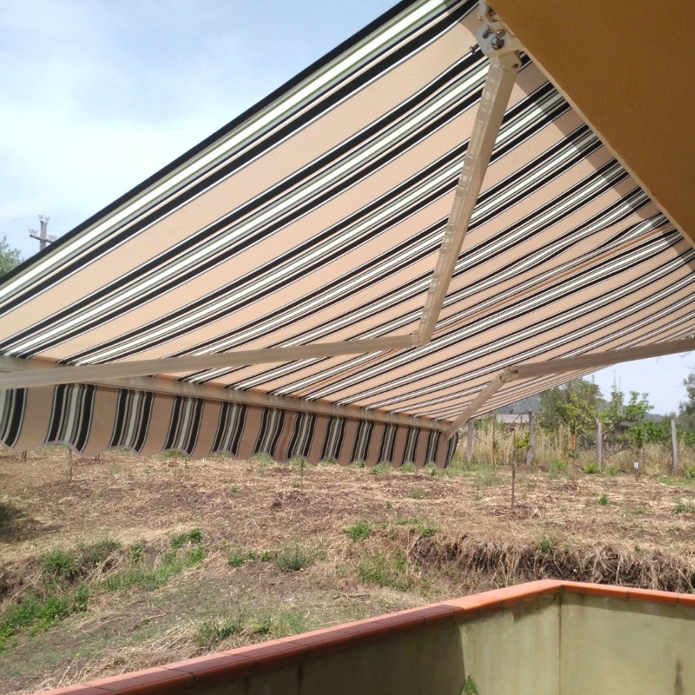 Tenda da sole per balcone verde a righe con struttura in alluminio con kit per il montaggio Sonny