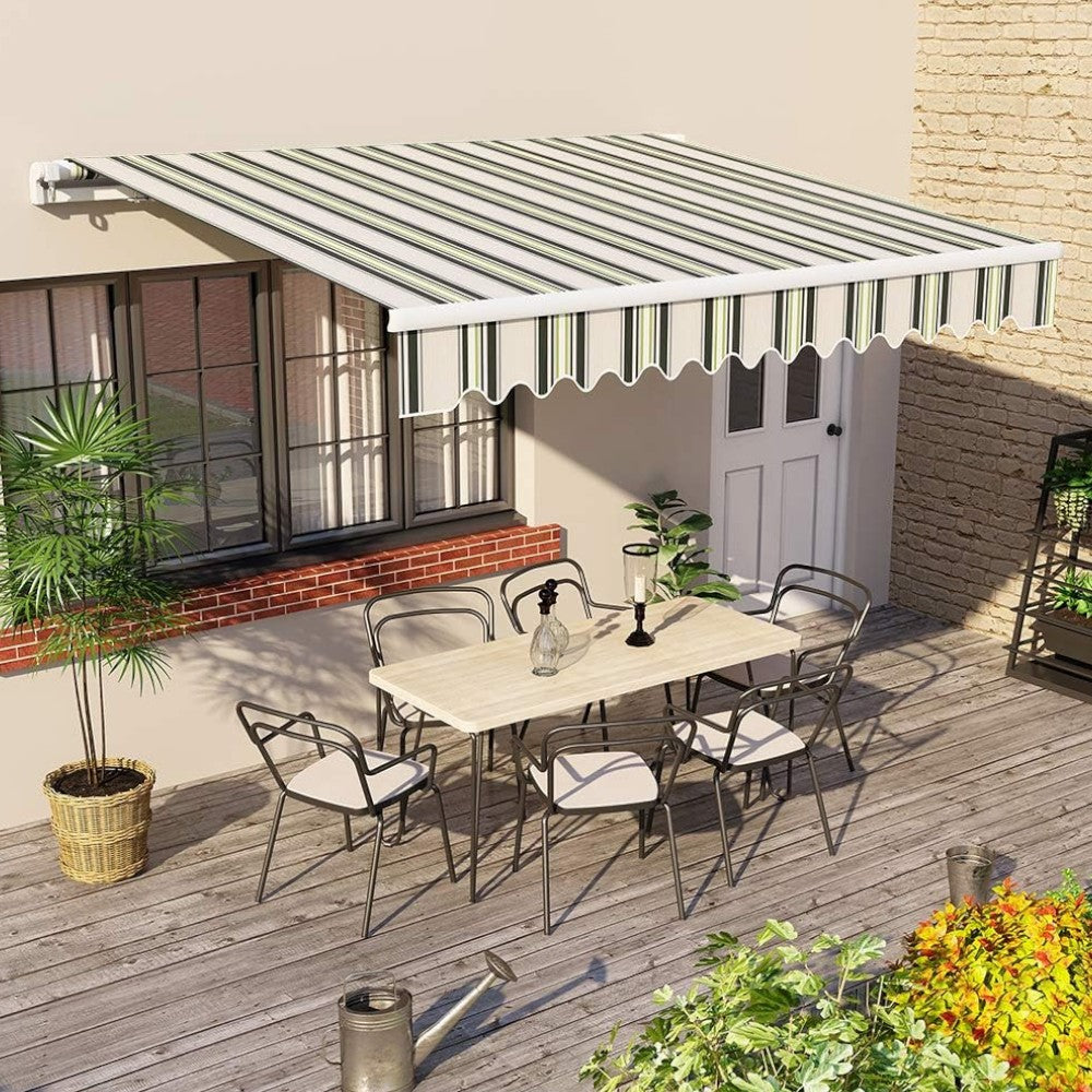 Tenda da sole per balcone verde a righe con struttura in alluminio con kit per il montaggio Sonny