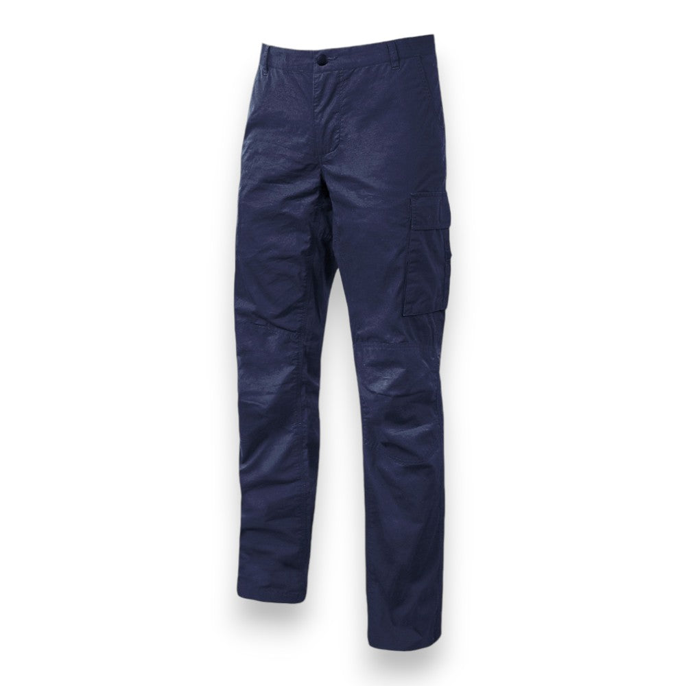 Pantalone da lavoro slim fit in cotone elasticizzato con tasche multiple e rinforzi ginocchia blu desteint