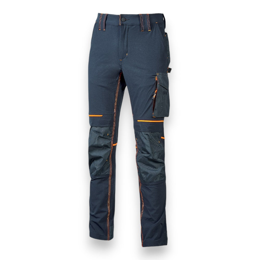 Pantalone lavoro stretch blu idrorepellente traspirante tasche multifunzione elastico regolabile tripla cucitura zip YKK