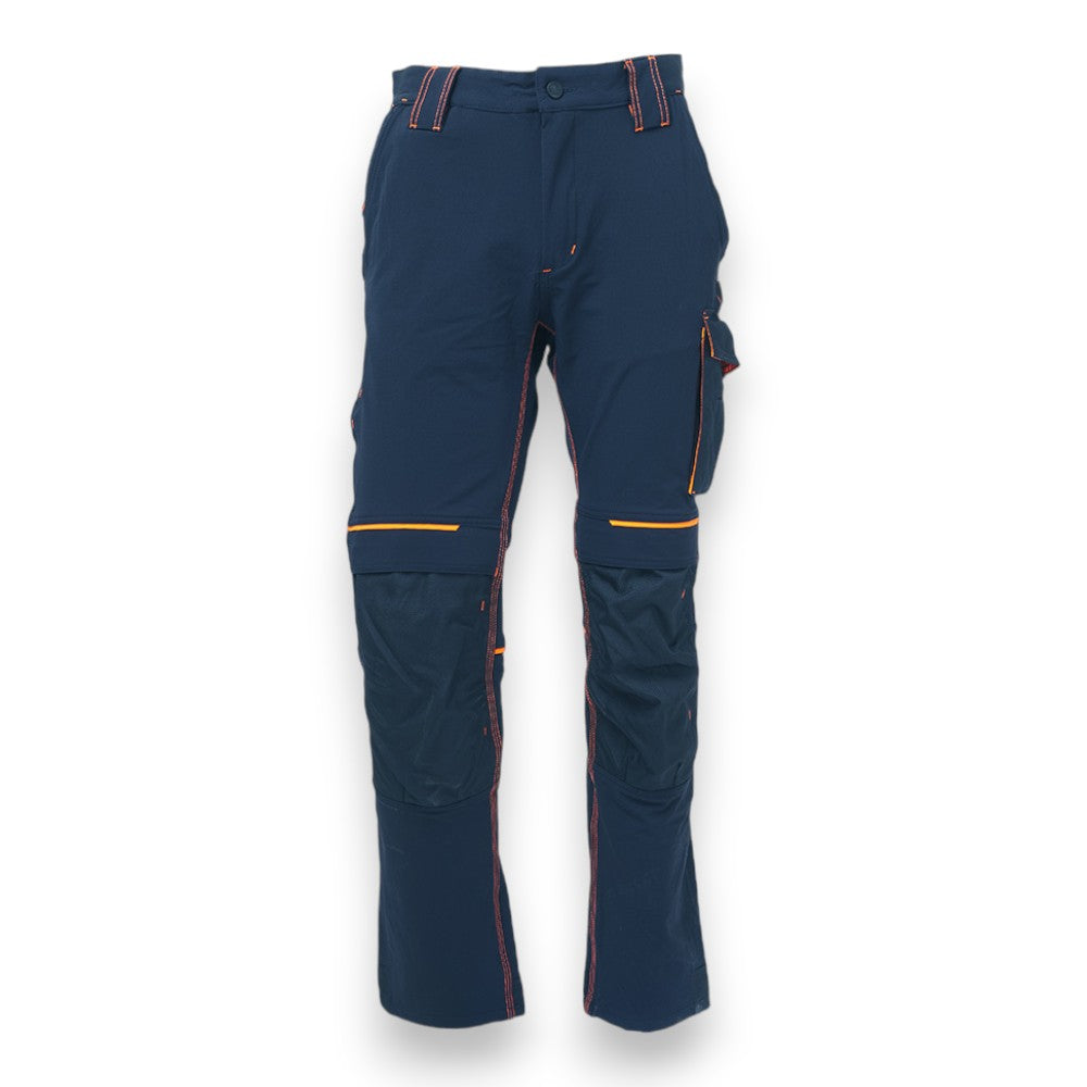 Pantalone lavoro stretch blu idrorepellente traspirante tasche multifunzione elastico regolabile tripla cucitura zip YKK