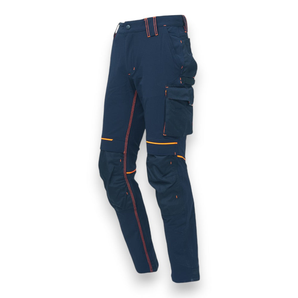 Pantalone lavoro stretch blu idrorepellente traspirante tasche multifunzione elastico regolabile tripla cucitura zip YKK