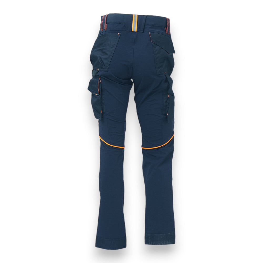 Pantalone lavoro stretch blu idrorepellente traspirante tasche multifunzione elastico regolabile tripla cucitura zip YKK