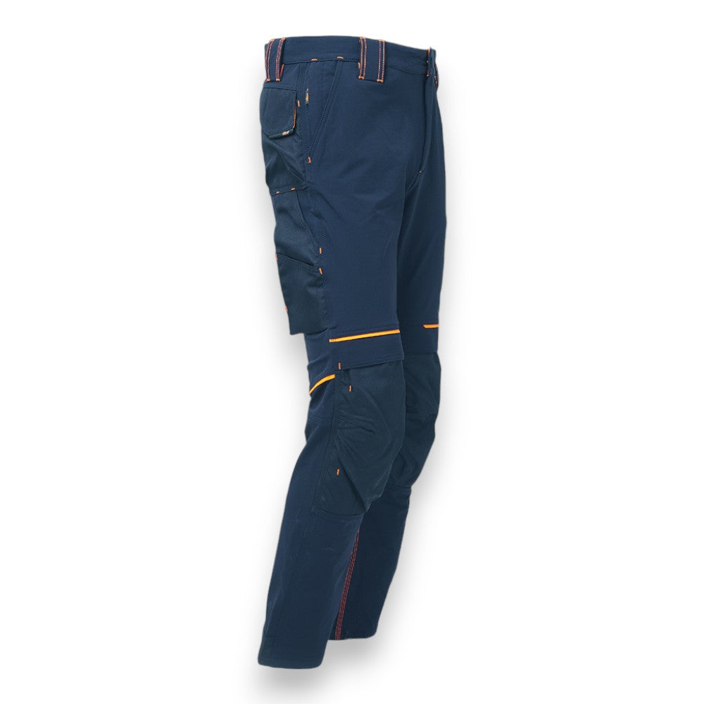 Pantalone lavoro stretch blu idrorepellente traspirante tasche multifunzione elastico regolabile tripla cucitura zip YKK