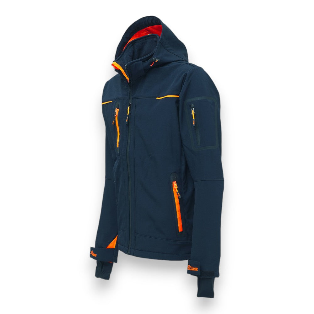 Giacca impermeabile antivento traspirante Soft Shell con cappuccio micro-fleece tasca cellulare zip fluo