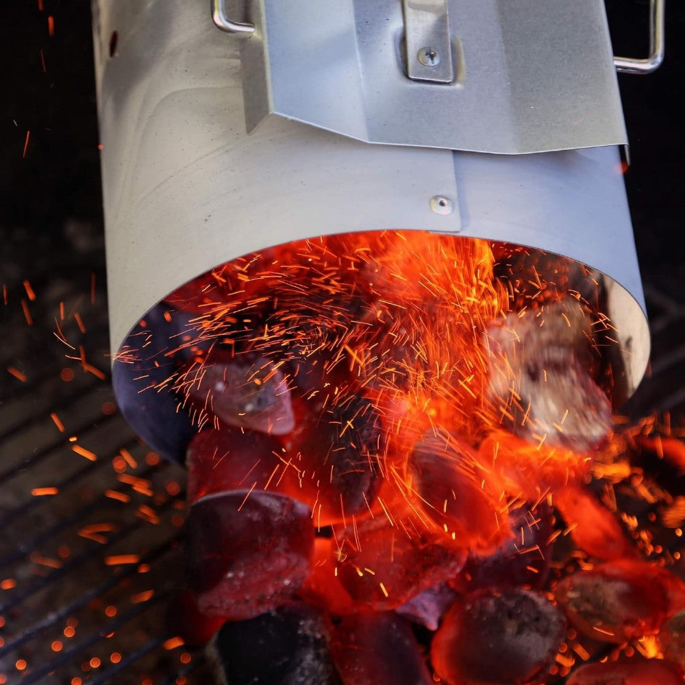Accendi carbone GRANDE per barbecue in acciaio zincato 19,3xH30 cm con doppia maniglia