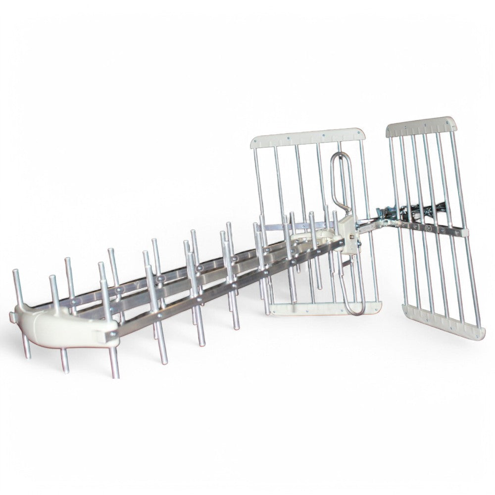 Antenna digitale terrestre esterno 38 elementi banda uhf 5g lte alluminio plastica bianca dvb-t2 hevc main 10 hd uhd