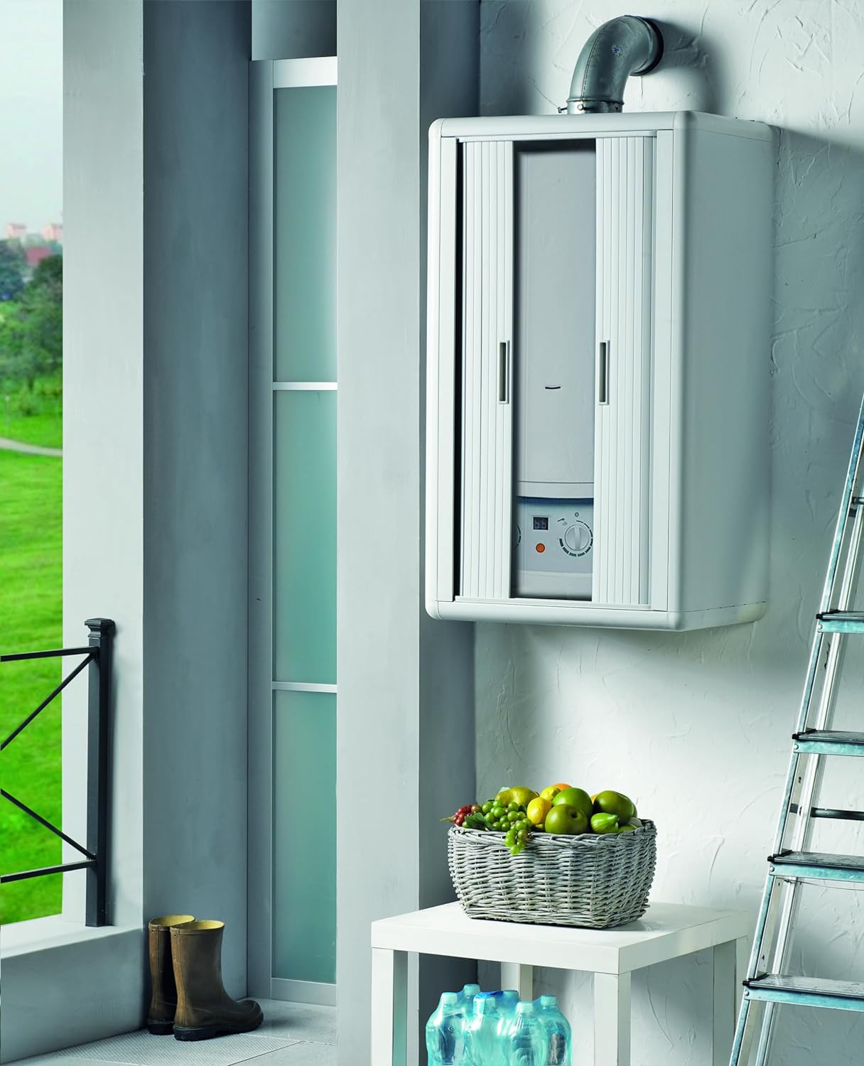 Armadio copricaldaia apertura a serranda himalaya easy roll bianco