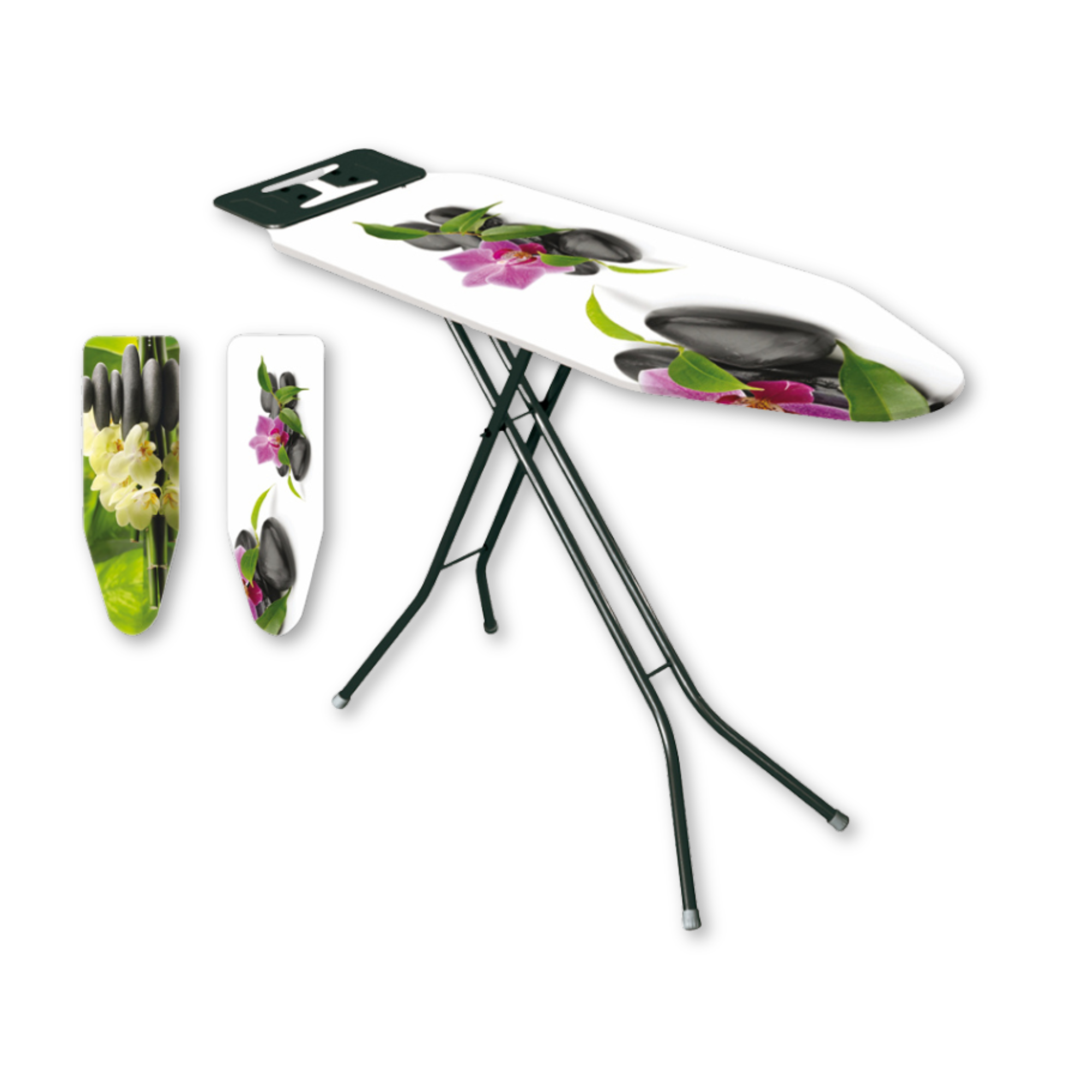 Asse da stiro regolabile con ripiano in rete acciaio traspirante portaferro verniciato e piedini antiscivolo 120x38 cm