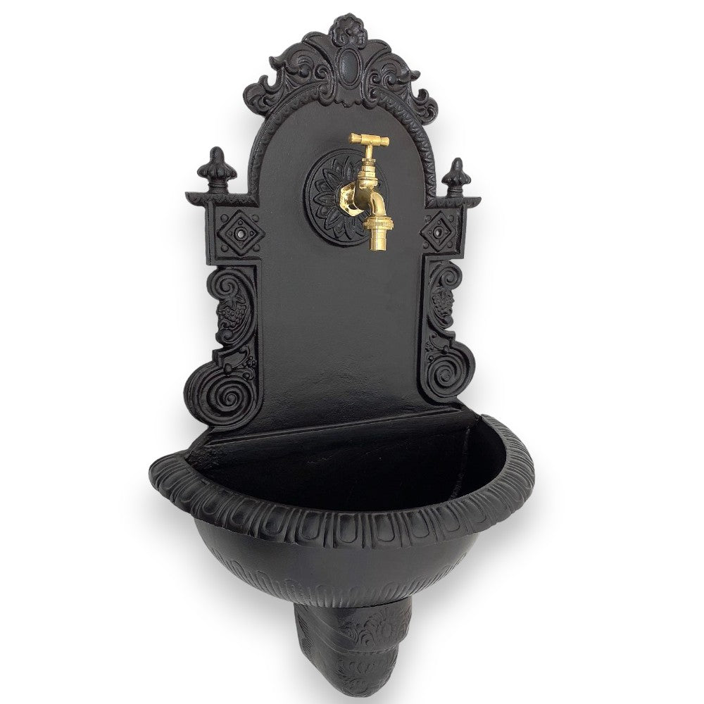 Fontana in ghisa antracite a parete per esterno 41x21xH78 cm